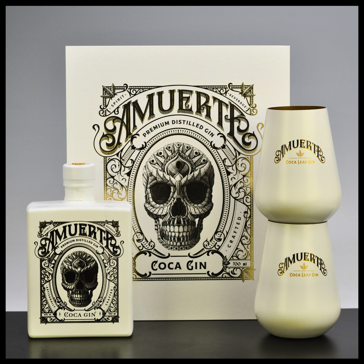 Amuerte Coca Leaf Gin White Edition Geschenkbox mit 2 Gläsern 0,7L - 43% Vol. - Trinklusiv