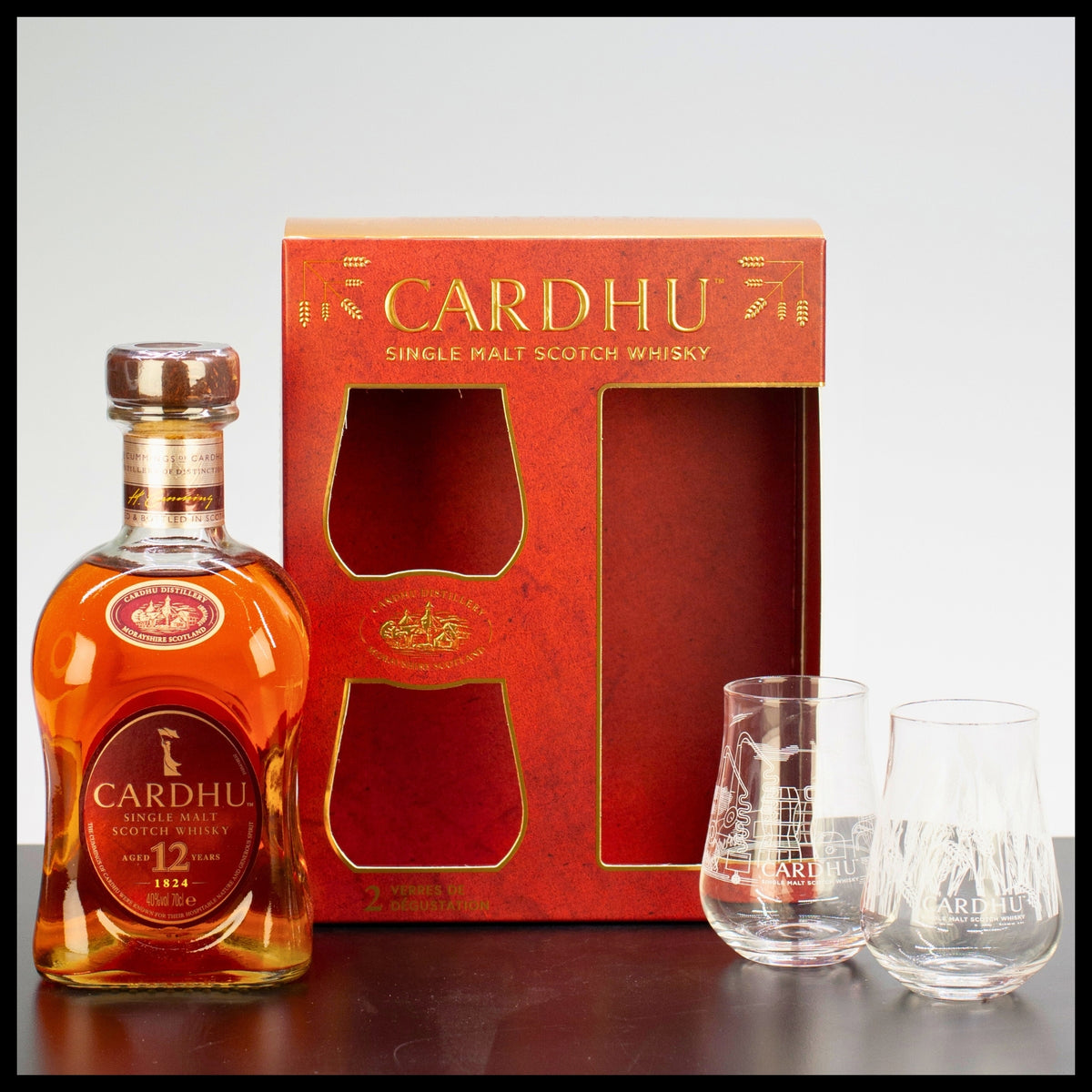 Cardhu 12 YO Single Malt Whisky Geschenkbox mit 2 Gläsern 0,7L - 40% Vol. - Trinklusiv