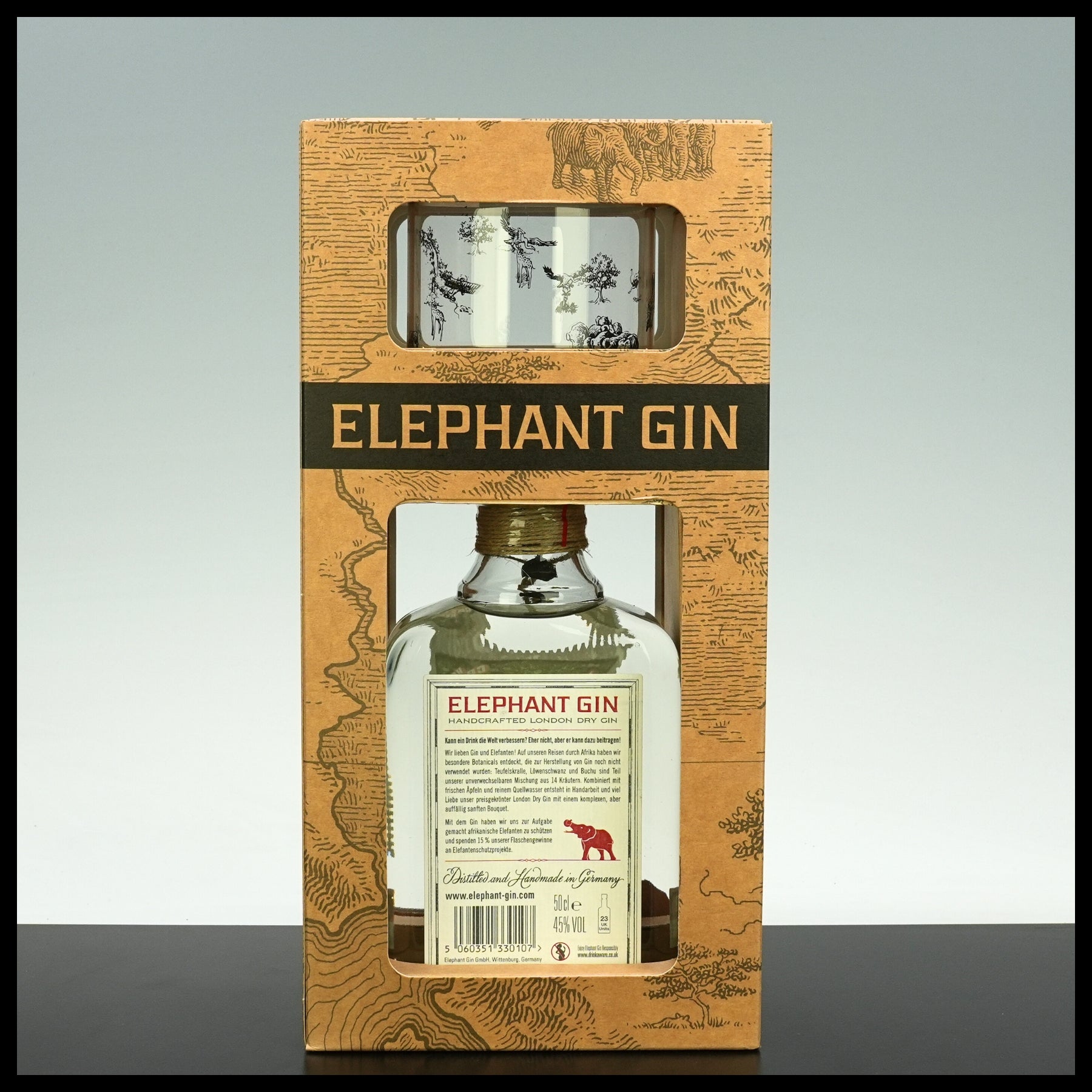Elephant London Dry Gin Onpack mit Glas 0,5L - 45% Vol. - Trinklusiv