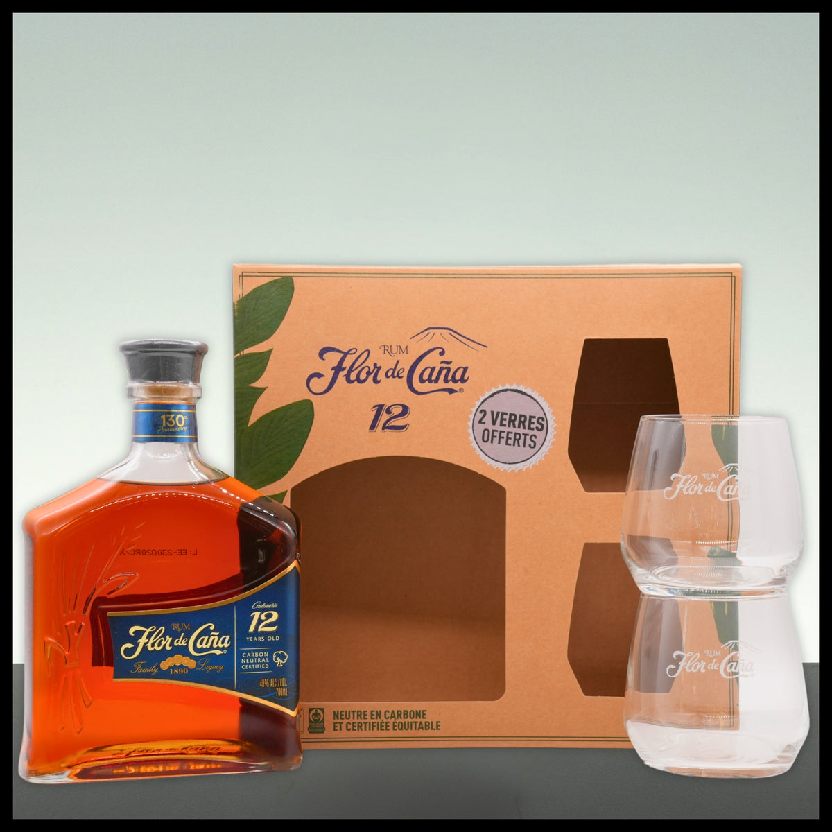 Flor de Cana Centenario 12 YO Rum mit 2 Gläsern 0,7L - 40% Vol. - Trinklusiv