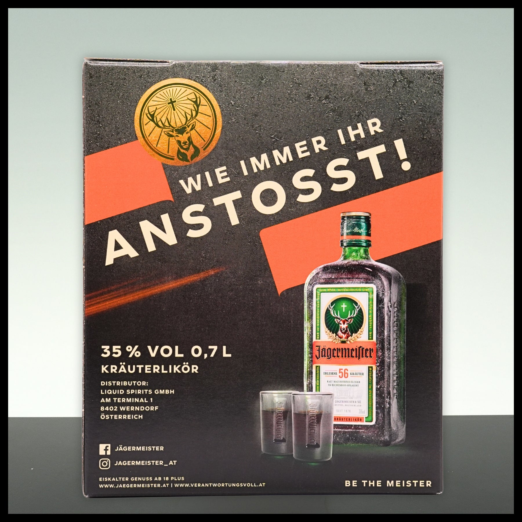Jägermeister Geschenkbox mit 2 Shotgläsern 0,7L - 35% Vol. - Trinklusiv