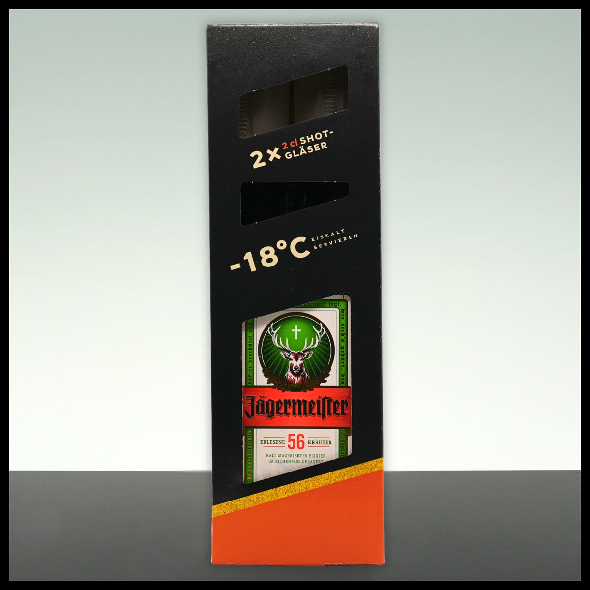 Jägermeister Geschenkbox mit 2 Shotgläsern 0,7L - 35% Vol.