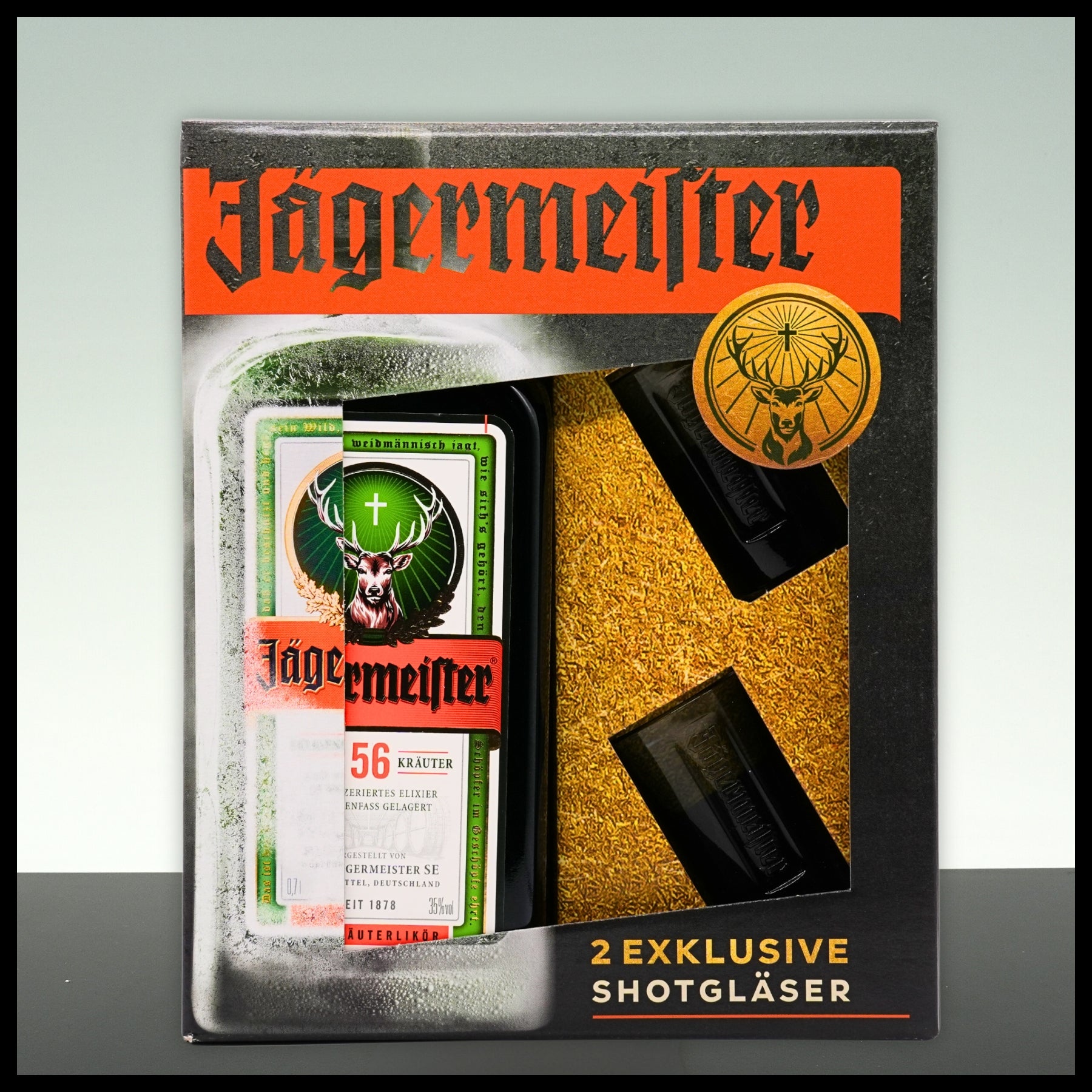 Jägermeister Geschenkbox mit 2 Shotgläsern 0,7L - 35% Vol. - Trinklusiv