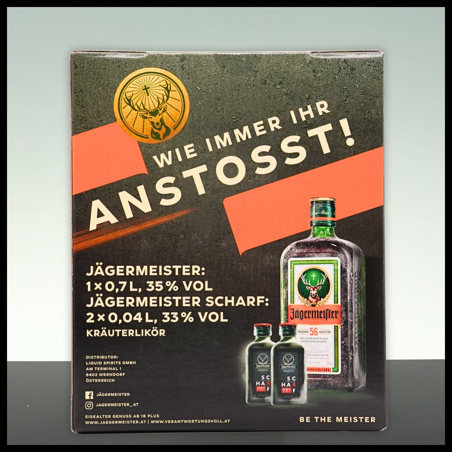Jägermeister Geschenkbox mit 2x 0,04L SCHARF Miniatur 0,7L - 35% Vol.