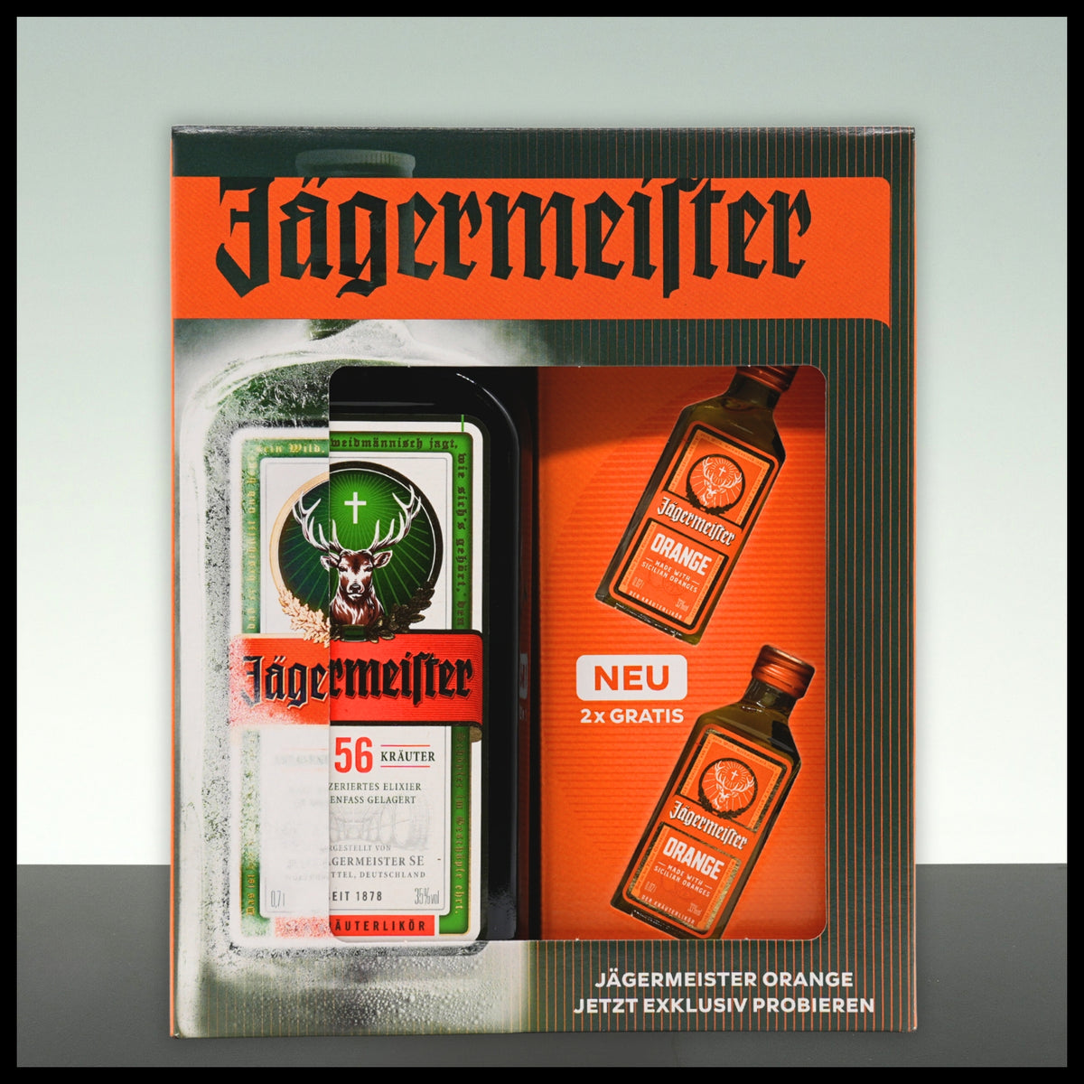 Jägermeister Geschenkbox mit 2x 0,04L Orange Miniatur 0,7L - 35% Vol.
