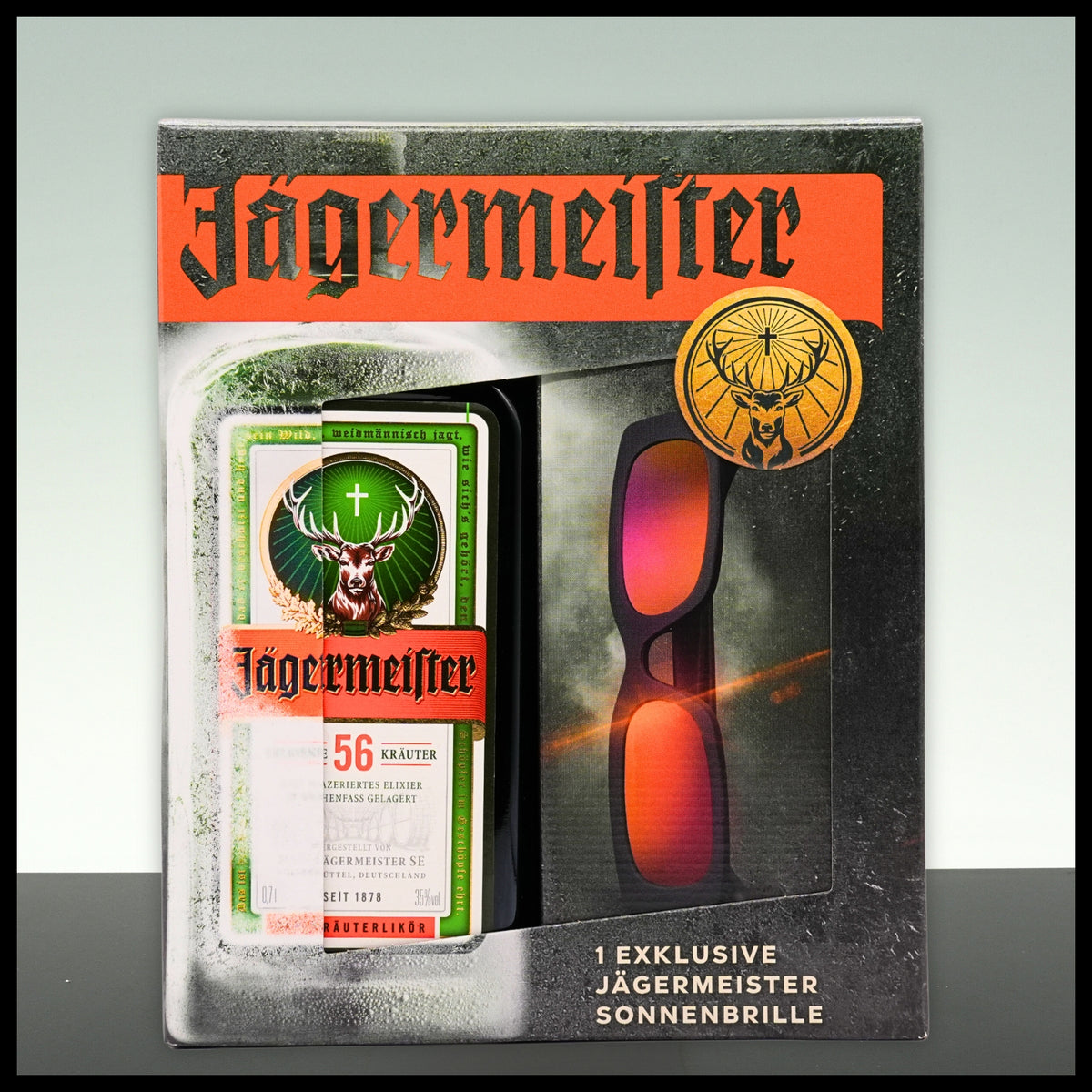 Jägermeister Geschenkbox mit Sonnenbrille 0,7L - 35% Vol. - Trinklusiv