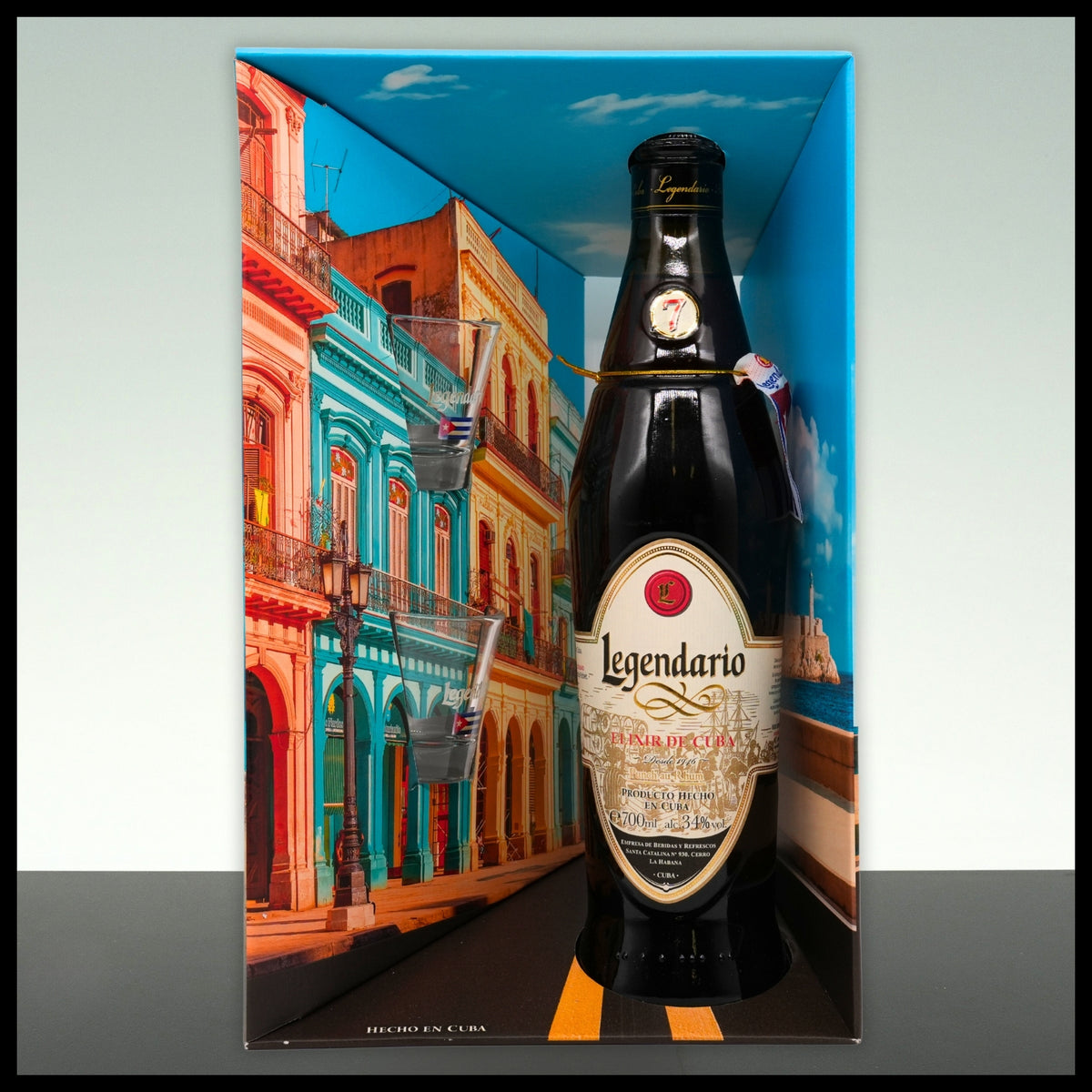 Legendario Elixir de Cuba mit 2 Shot-Gläsern 0,7L - 34% Vol. - Trinklusiv