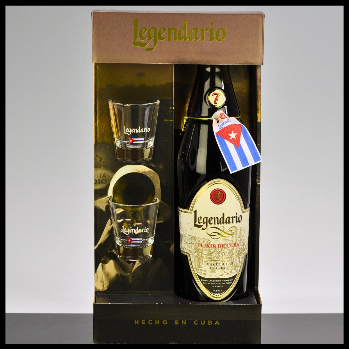 Legendario Elixir de Cuba mit 2 Shot-Gläsern 0,7L - 34% Vol.