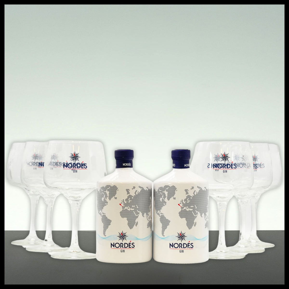 Nordés Atlantic Galician Gin Geschenkset 2x 0,7L mit 6 Gläsern - 40% Vol. - Trinklusiv