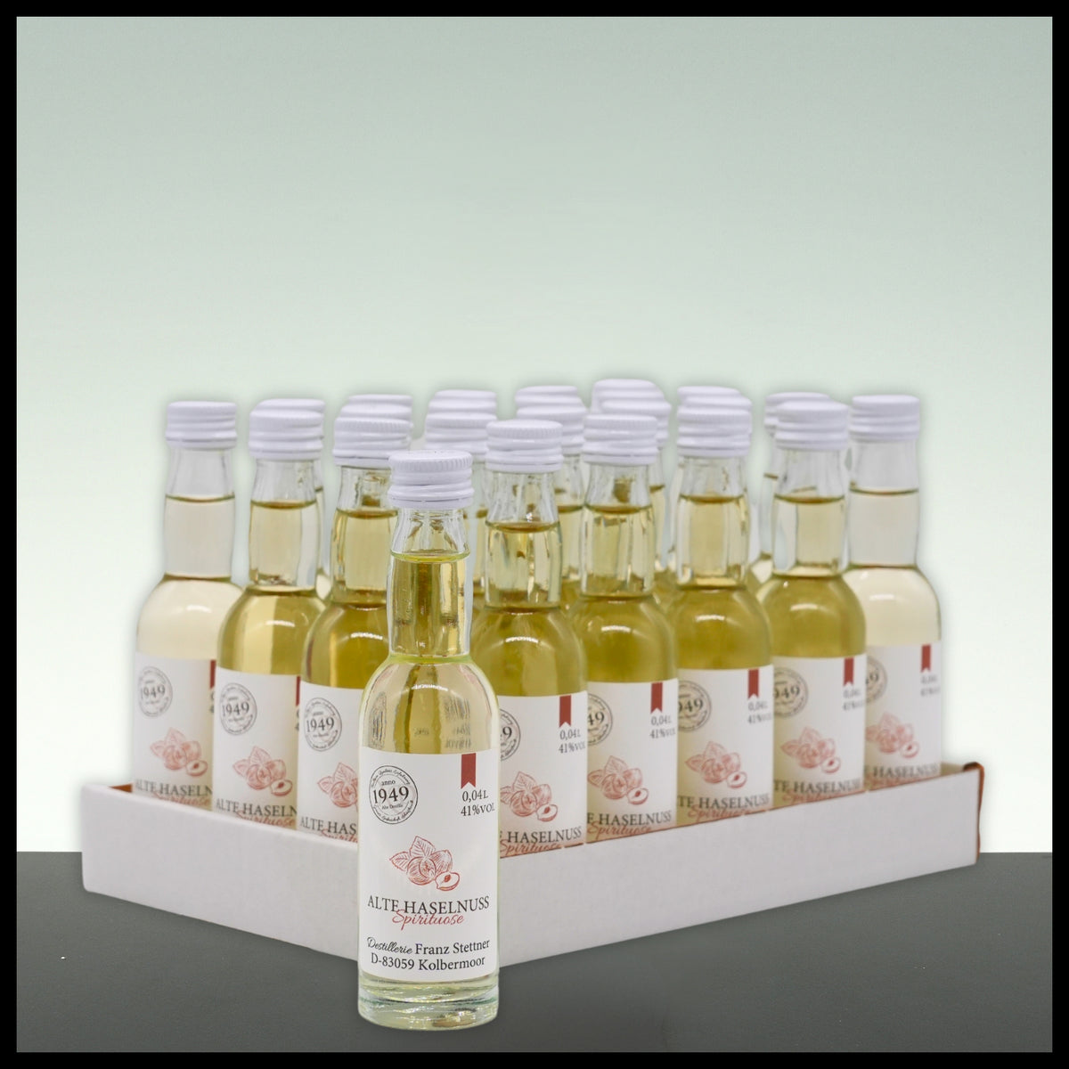 Stettner Anno 1949 Alte Haselnuss Schnaps Miniaturen 24x 0,04L - 41% Vol. - Trinklusiv