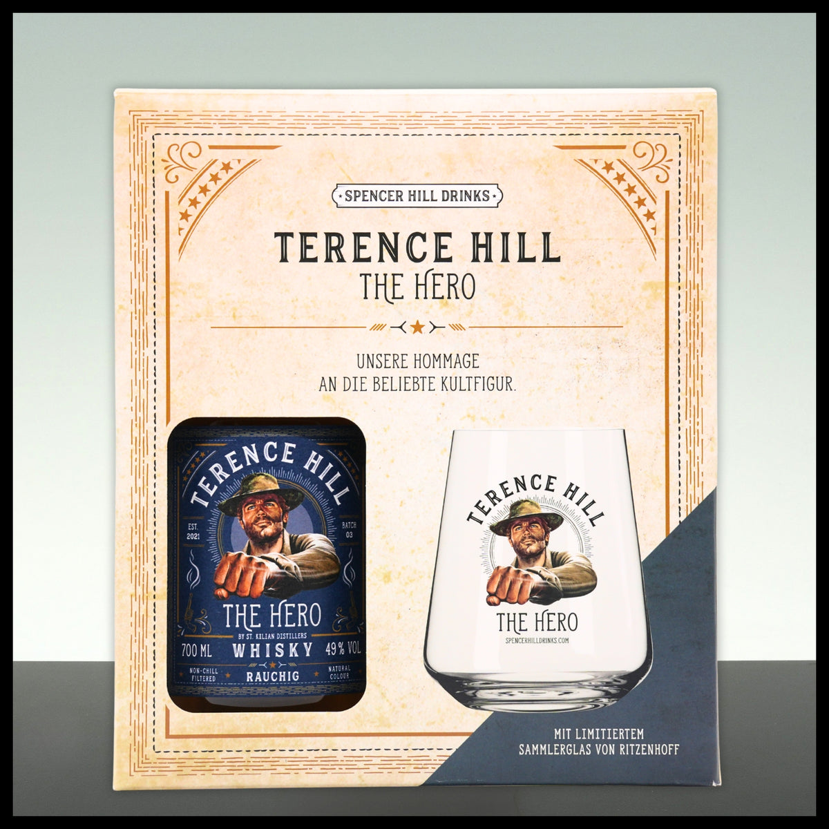 Terence Hill Whisky Rauchig Geschenkbox mit Glas 0,7L - 49% Vol. - Trinklusiv