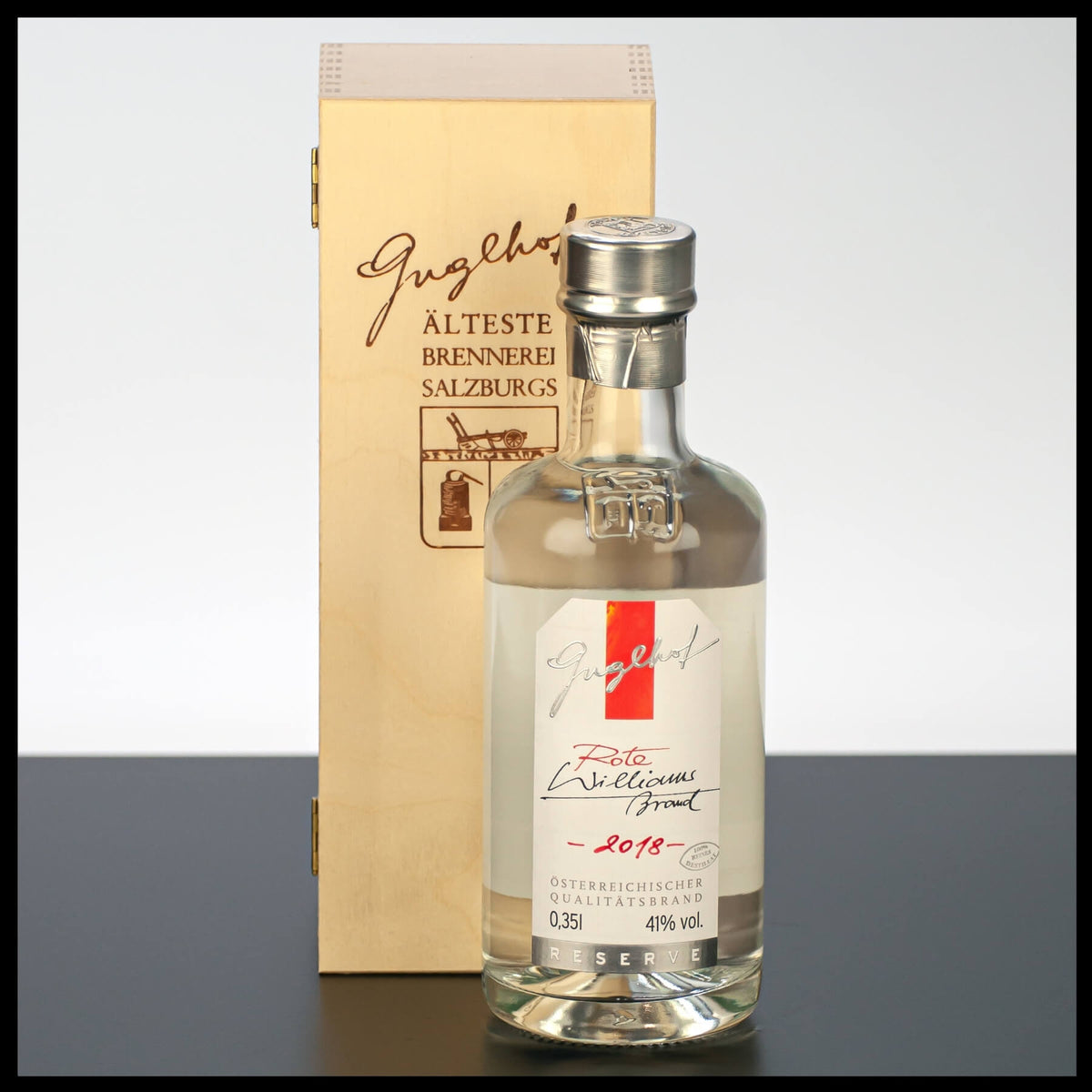 Guglhof Rote Williams Brand mit Holzkiste 0,35L - 41% Vol. - Trinklusiv