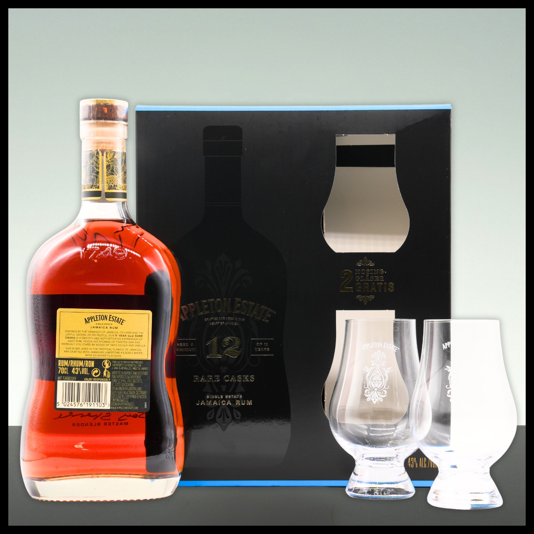 Appleton Estate 12 YO Rare Casks Rum Geschenkbox mit 2 Gläsern 0,7L - 43% Vol. - Trinklusiv