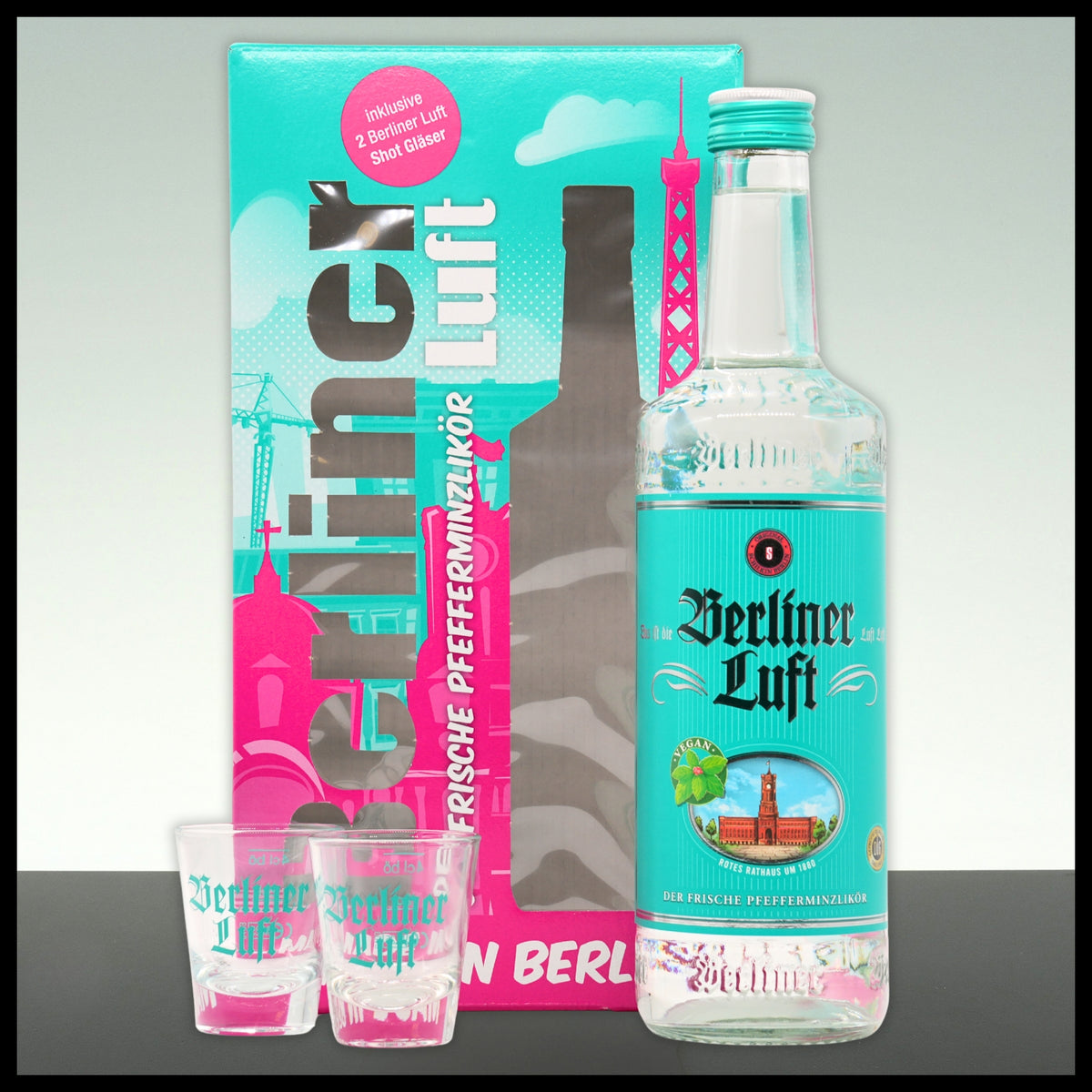 Berliner Luft Pfefferminzlikör mit 2 Shot-Gläsern 0,7L - 18% Vol.