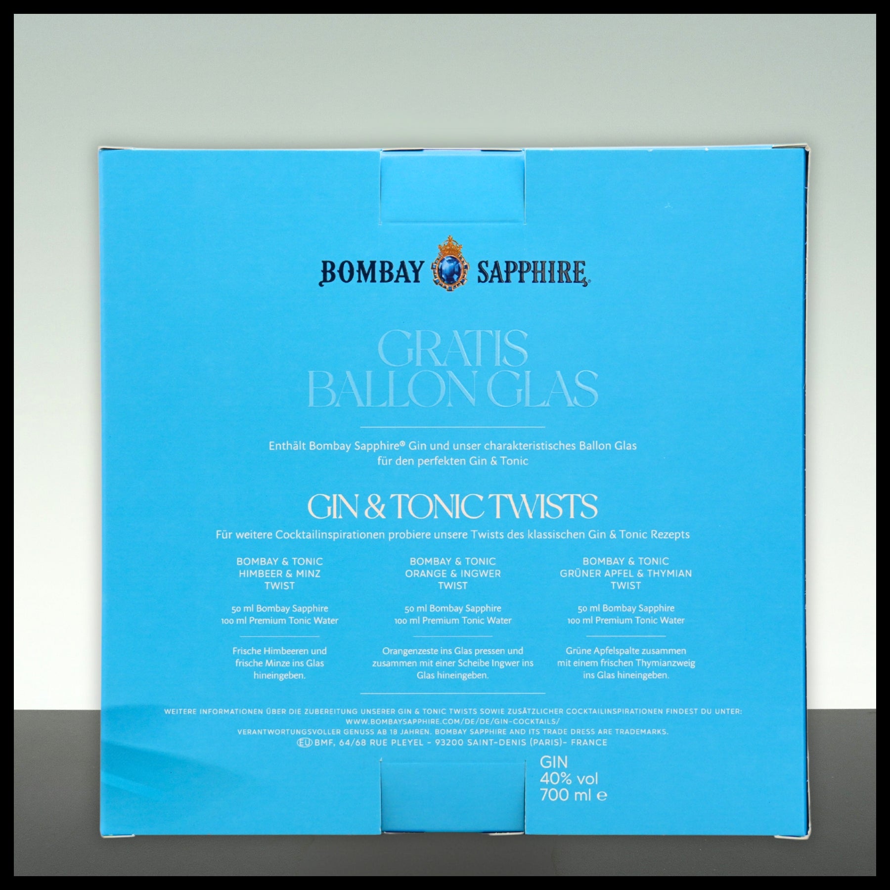 Bombay Sapphire London Dry Gin Geschenkbox mit Glas 0,7L - 40% Vol.