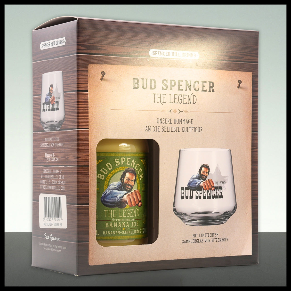 Bud Spencer The Legend BANANA JOE Bananen-Sahnelikör Geschenkbox mit Glas 0,7L - 21% Vol.