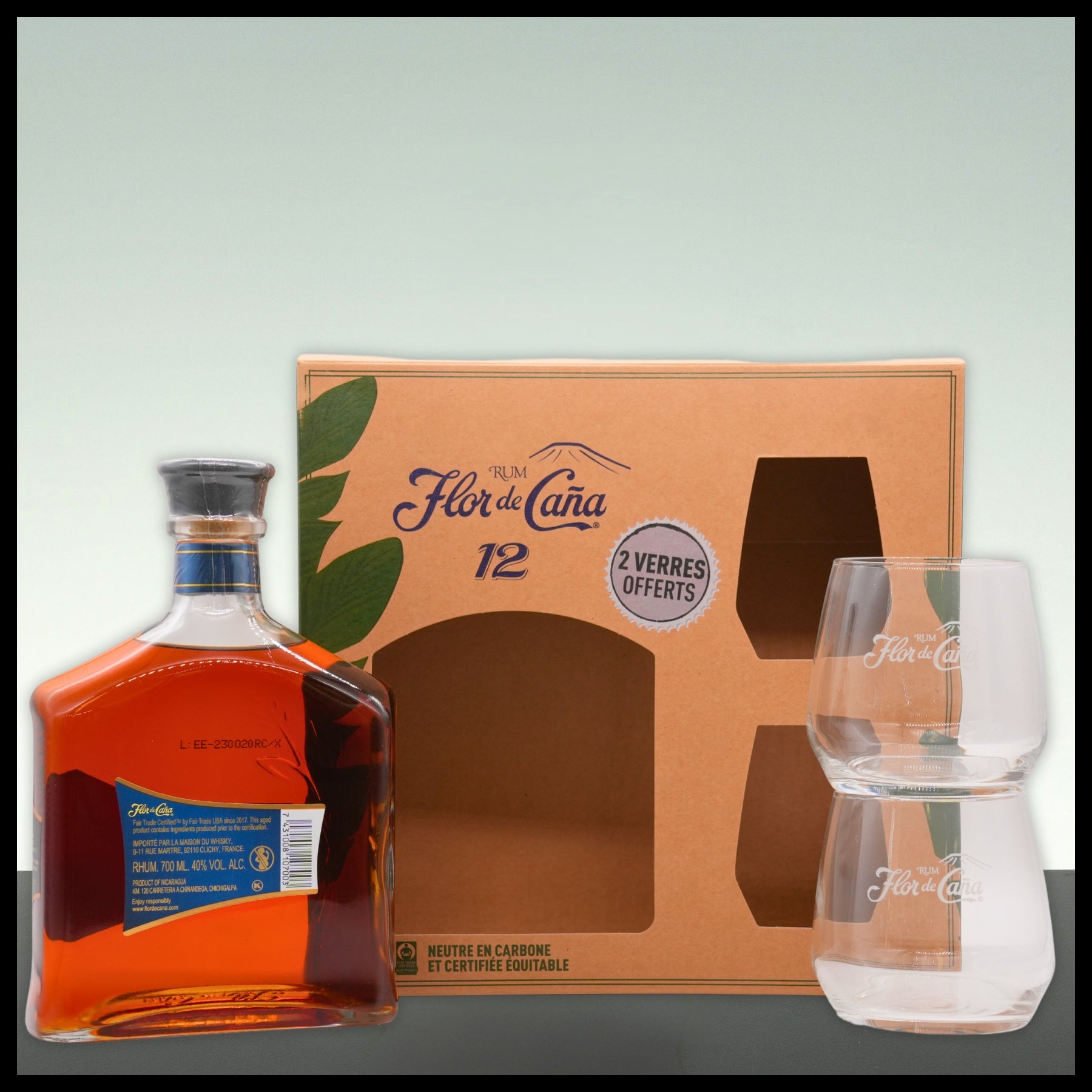 Flor de Cana Centenario 12 YO Rum mit 2 Gläsern 0,7L - 40% Vol. - Trinklusiv