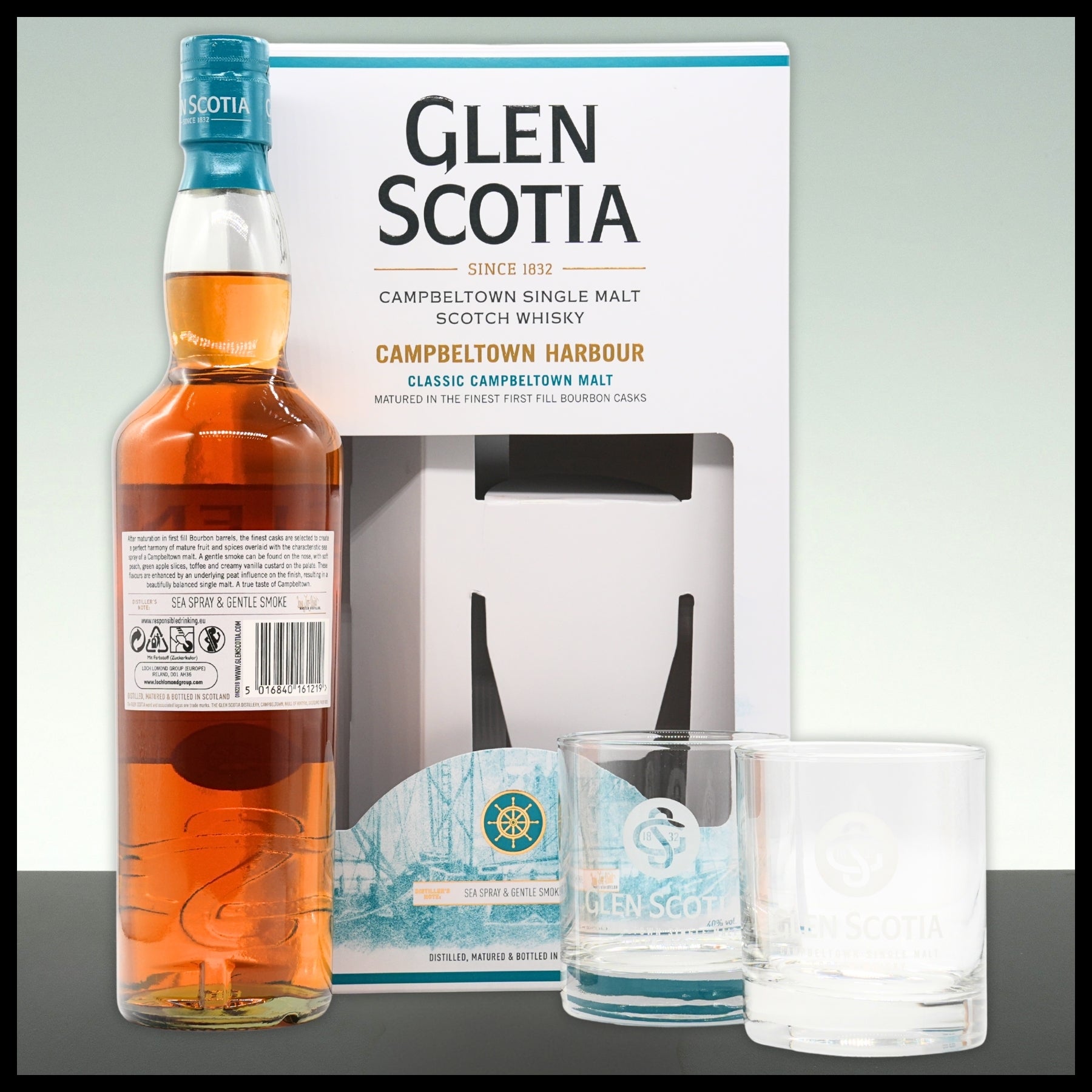 Glen Scotia Campbeltown Harbour Whisky Geschenkbox mit 2 Gläsern 0,7L - 40% Vol.