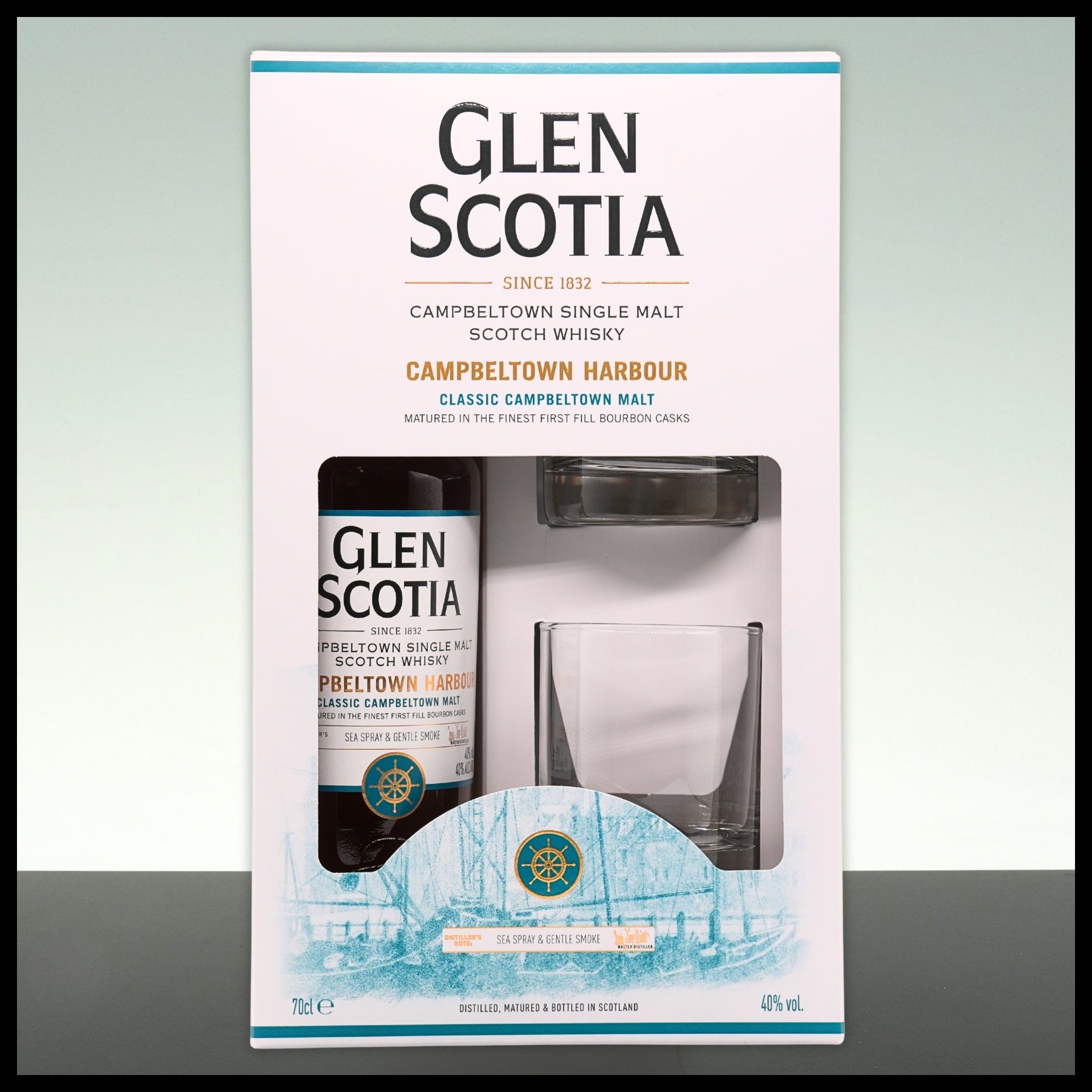 Glen Scotia Campbeltown Harbour Whisky Geschenkbox mit 2 Gläsern 0,7L - 40% Vol.