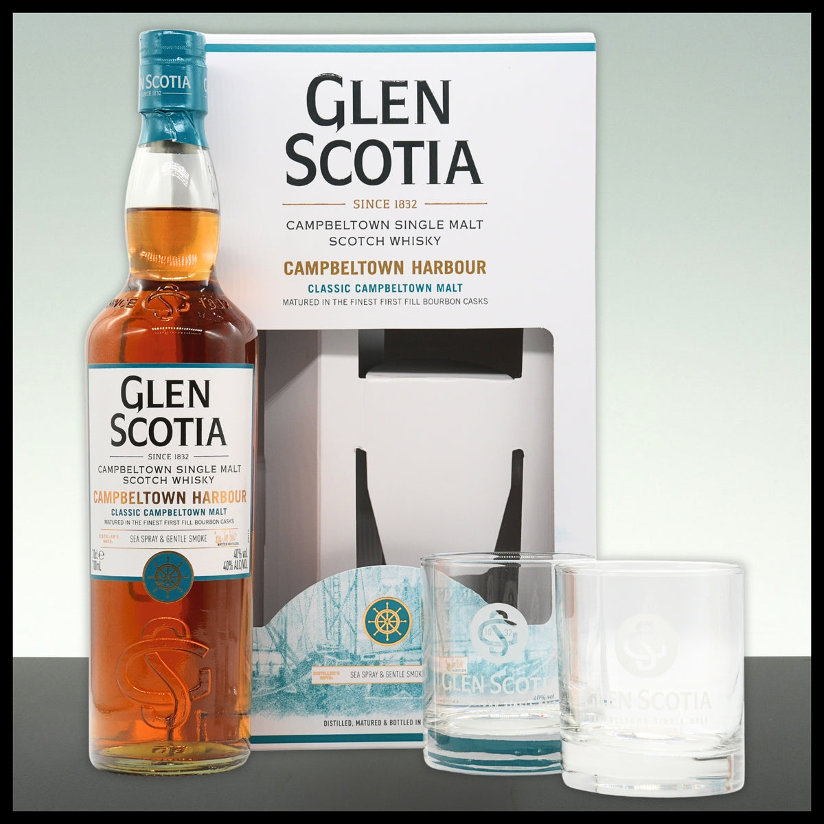 Glen Scotia Campbeltown Harbour Whisky Geschenkbox mit 2 Gläsern 0,7L - 40% Vol.