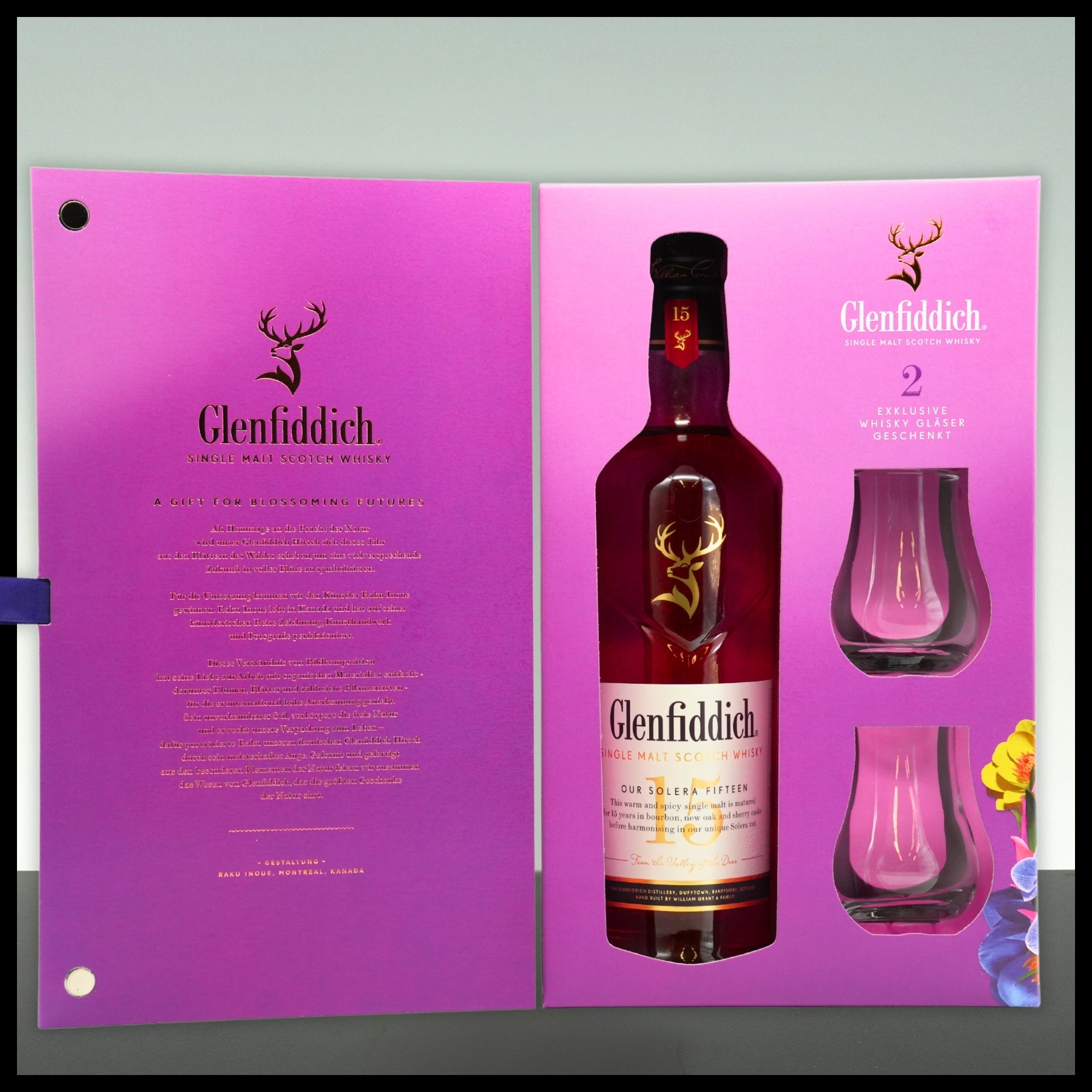 Glenfiddich 15 YO Single Malt Whisky Geschenkbox mit 2 Gläsern 0,7L - 40% Vol. - Trinklusiv
