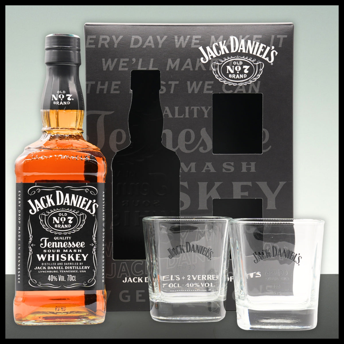 Jack Daniel's Old No. 7 Tennessee Whiskey Geschenkbox mit 2 Gläsern 0,7L - 40% Vol. - Trinklusiv
