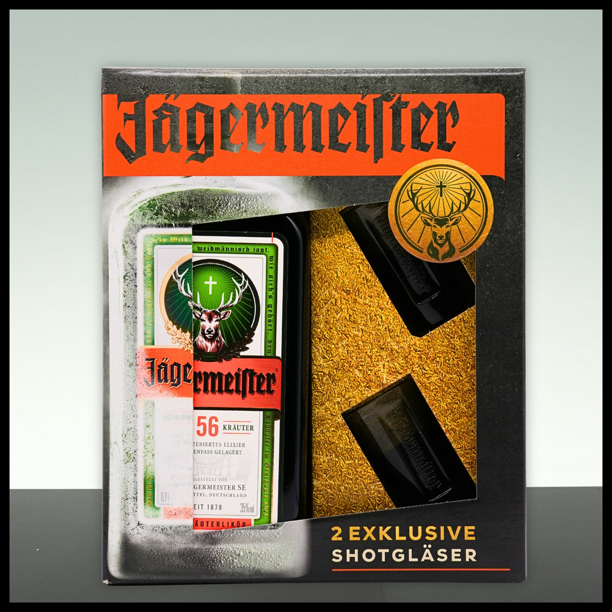 Jägermeister Geschenkbox mit 2 Shotgläsern 0,7L - 35% Vol. - Trinklusiv