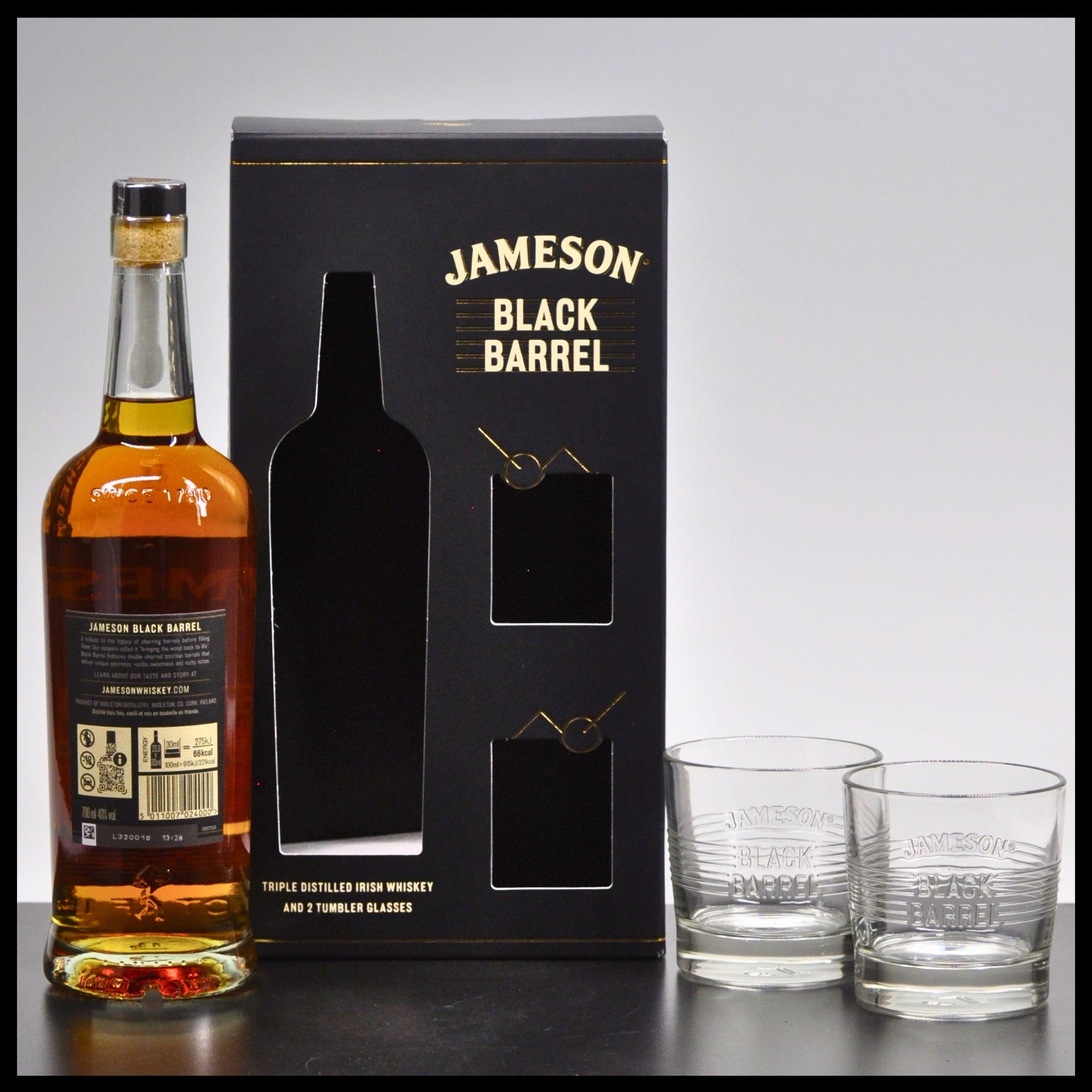 Jameson Black Barrel Irish Whiskey Geschenkbox mit 2 Gläsern 0,7L - 40% Vol.