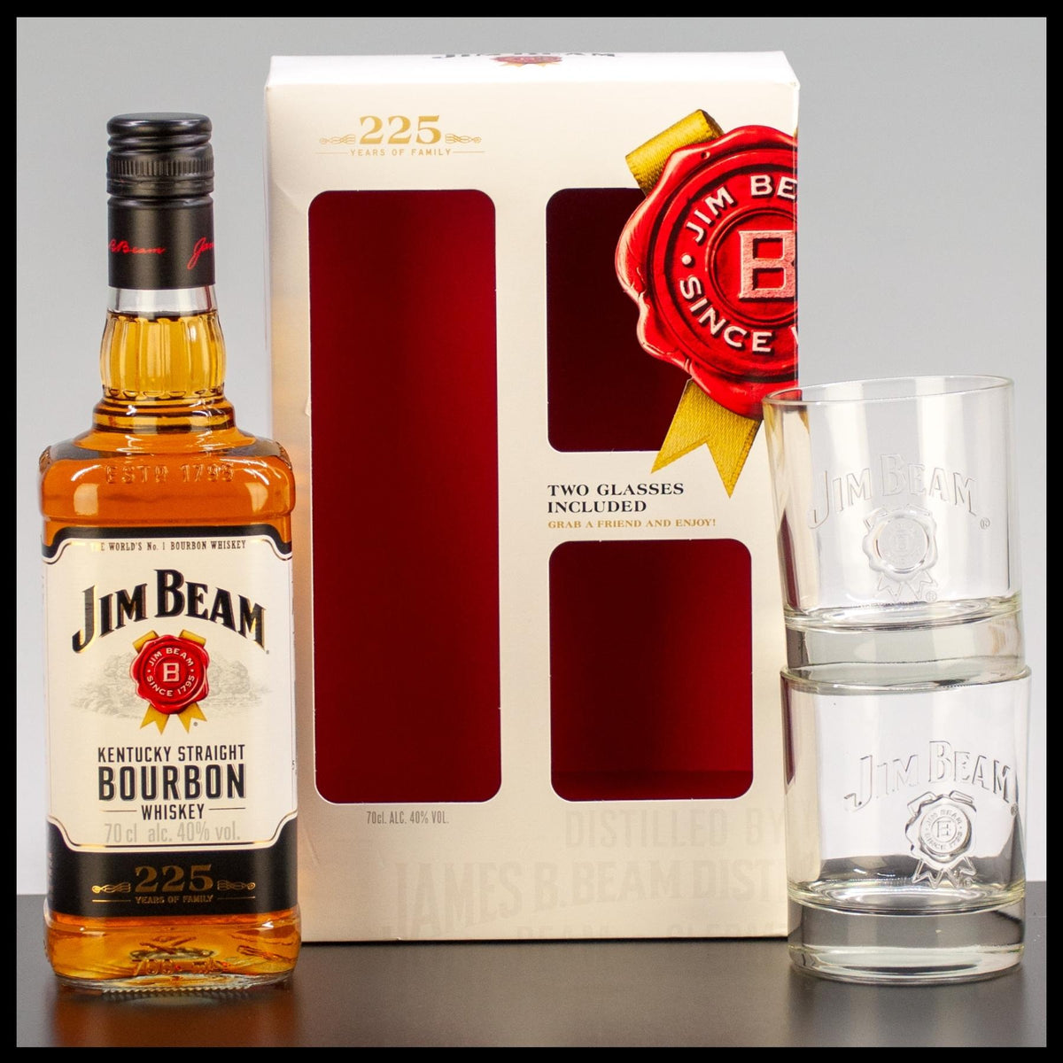 Jim Beam Kentucky Straight Bourbon Whiskey Geschenkbox mit 2 Gläsern 0,7L - 40% Vol. - Trinklusiv