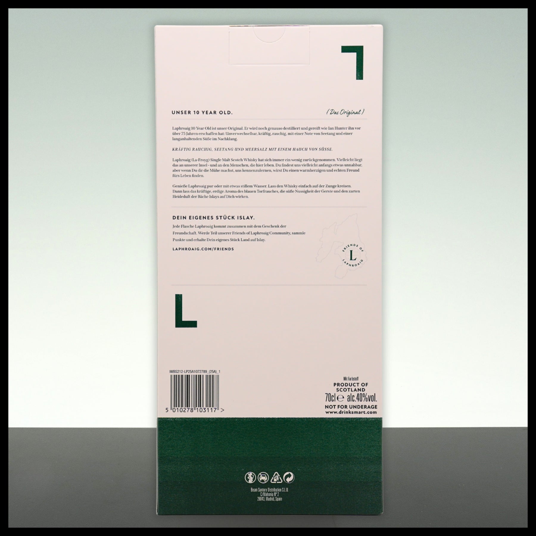 Laphroaig 10 YO Islay Single Malt Whisky Geschenkbox mit Glas 0,7L - 40% Vol.