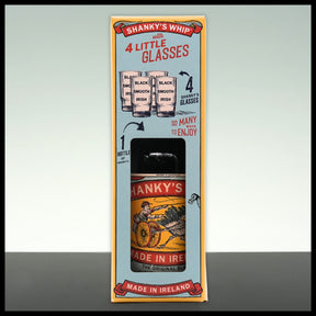 Shanky's Whip Original Black Irish Whiskey Likör mit 4 Shotgläsern 0,7L - 33% Vol.