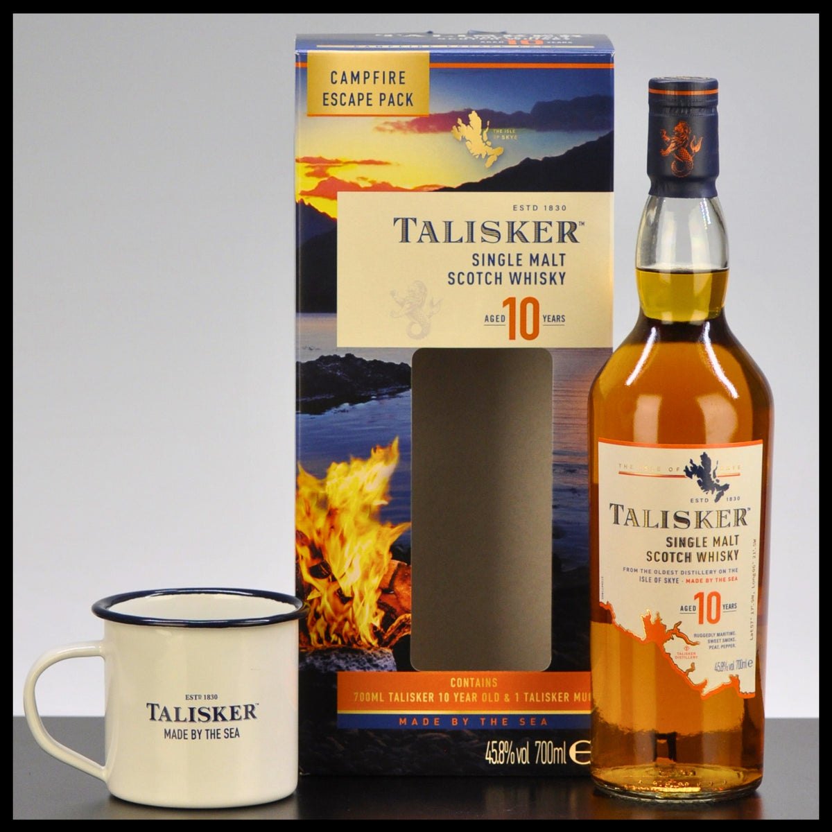 Talisker 10 YO Whisky - Geschenkbox mit 45,8% 0,7L Tasse Emaille
