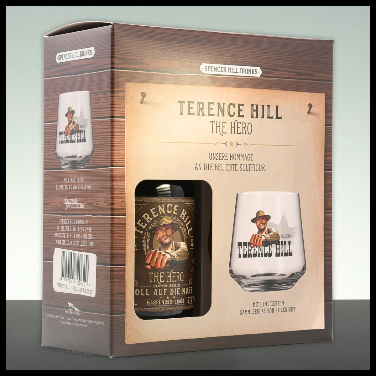 Terence Hill "Voll auf die Nuss" Haselnuss-Likör Geschenkbox mit Glas 0,7L - 21% Vol.
