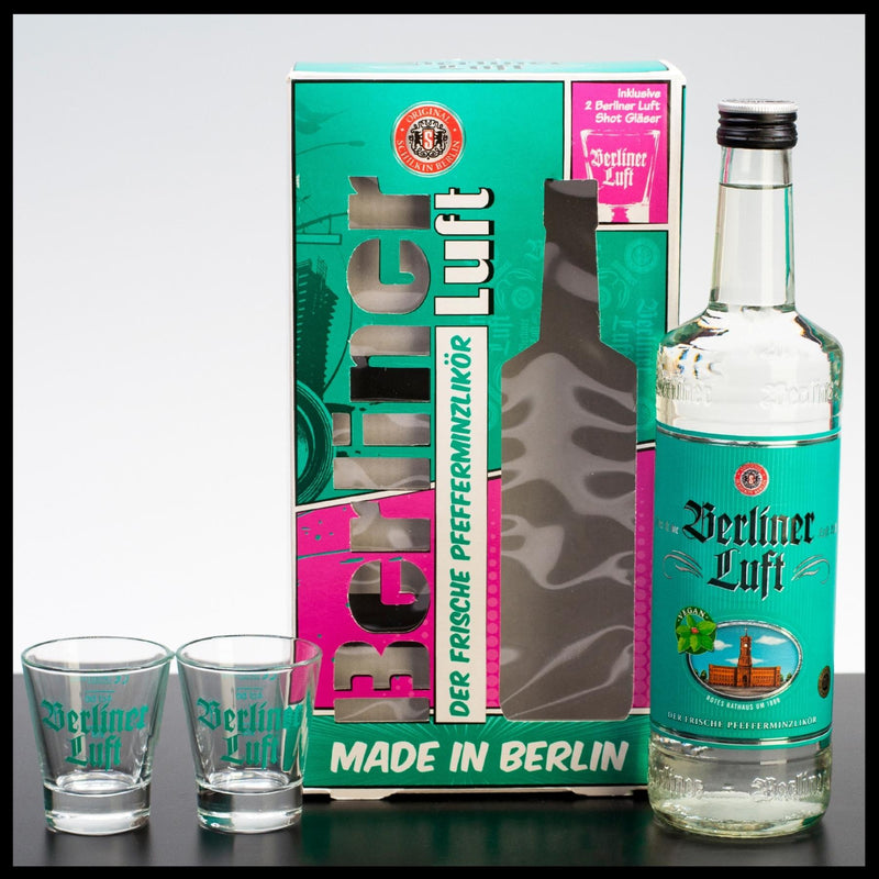 Berliner Luft Pfefferminzlikör mit 2 Shot-Gläsern 0,7L - 18% Vol. - Trinklusiv