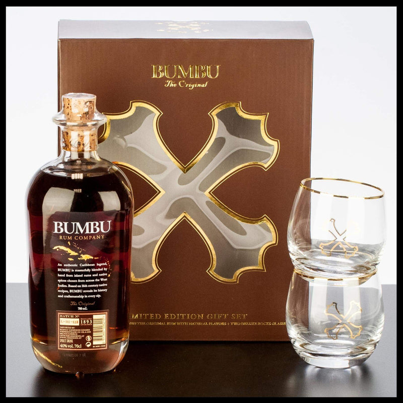 Bumbu The Original Rum Geschenkbox mit 2 Gläsern 0,7L - 40% Vol. - Trinklusiv