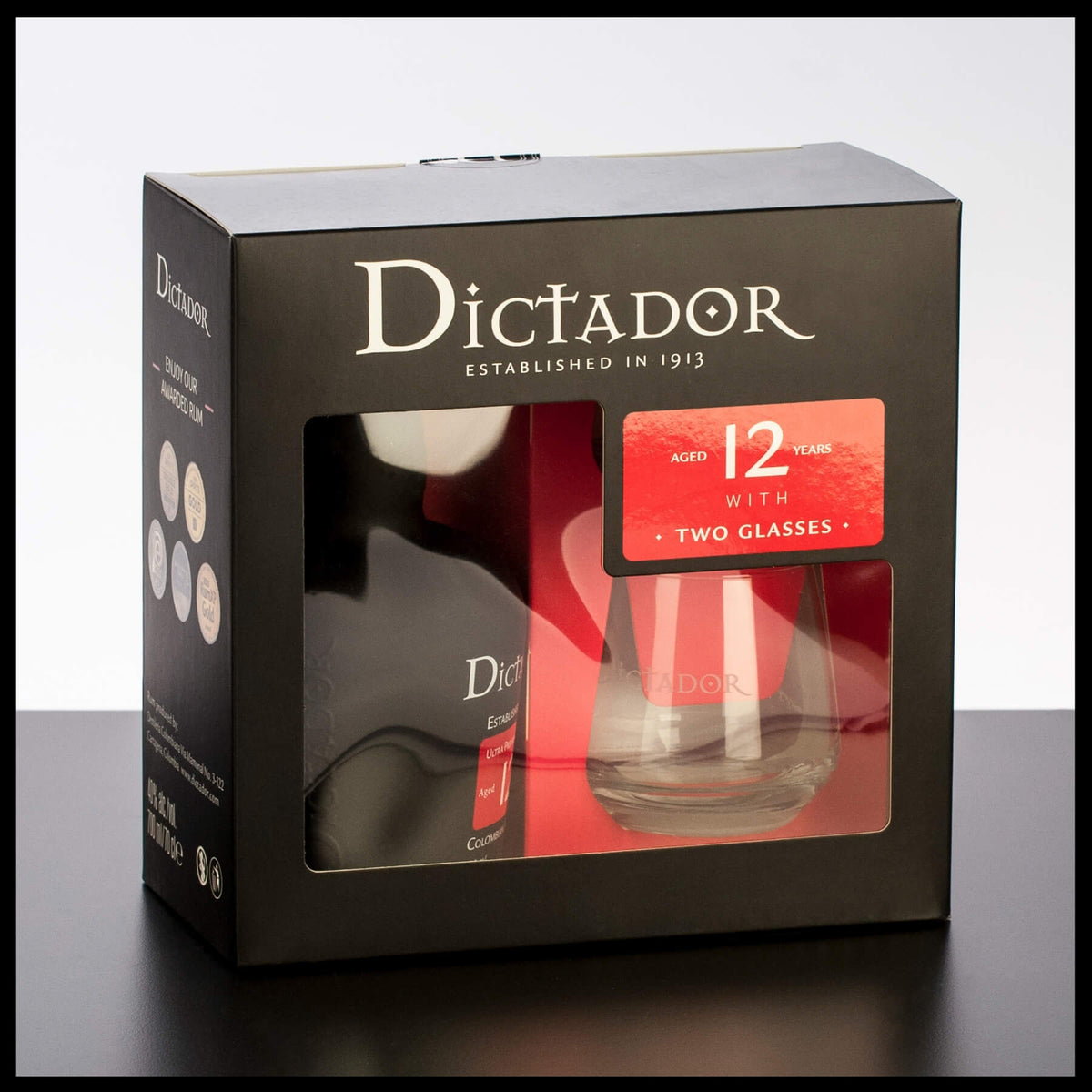 Dictador 12 YO mit 0,7L 40% - Geschenkbox Rum Gläsern 2