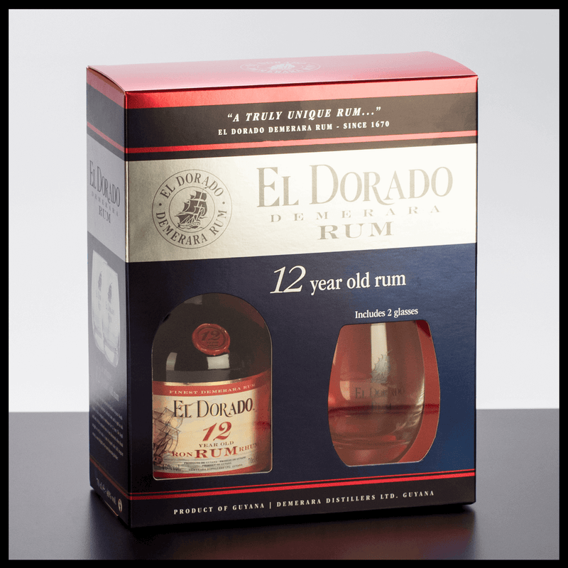 El Dorado 12 YO Rum Geschenkbox mit 2 Gläsern 0,7L - 40% Vol. - Trinklusiv
