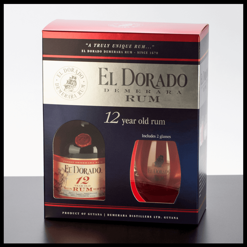 El Dorado 12 YO Rum Geschenkbox mit 2 Gläsern 0,7L - 40% Vol. - Trinklusiv