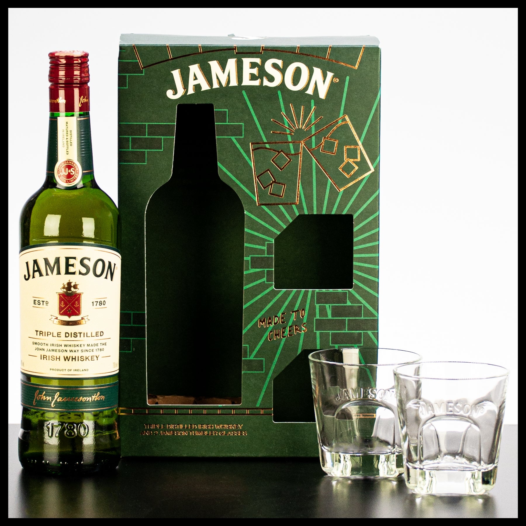 Jameson Irish Whiskey Geschenkbox mit 2 Gläsern 0,7L - 40% Vol. - Trinklusiv