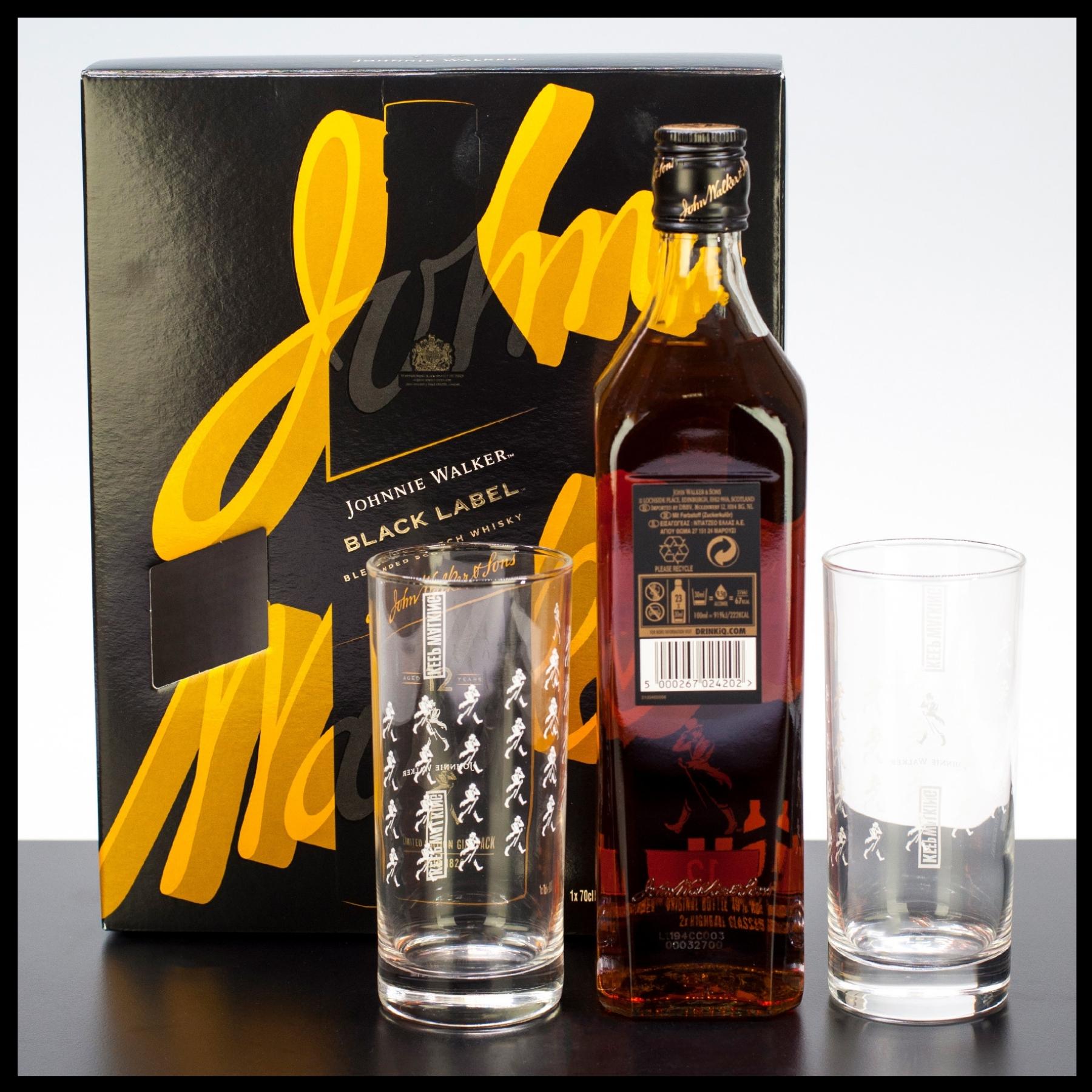 Johnnie Walker Black Label 12 YO Blended Whisky Geschenkbox mit 2 Gläsern 0,7L - 40% Vol. - Trinklusiv