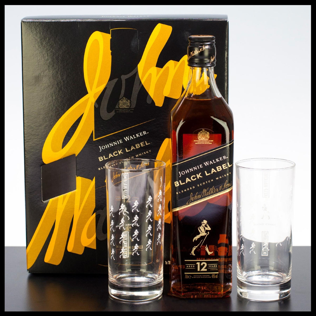 Johnnie Walker Black Label 12 YO Blended Whisky Geschenkbox mit 2 Gläsern 0,7L - 40% Vol. - Trinklusiv
