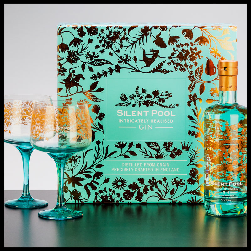 Silent Pool Gin Geschenkbox mit 2 Gläsern 0,7L - 43% Vol. - Trinklusiv